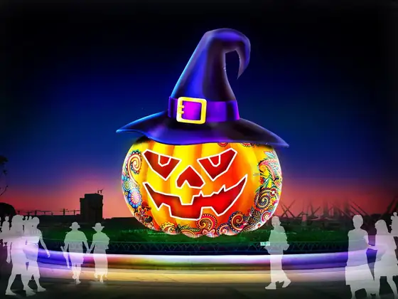 Calabaza gigante con sombrero de bruja LED