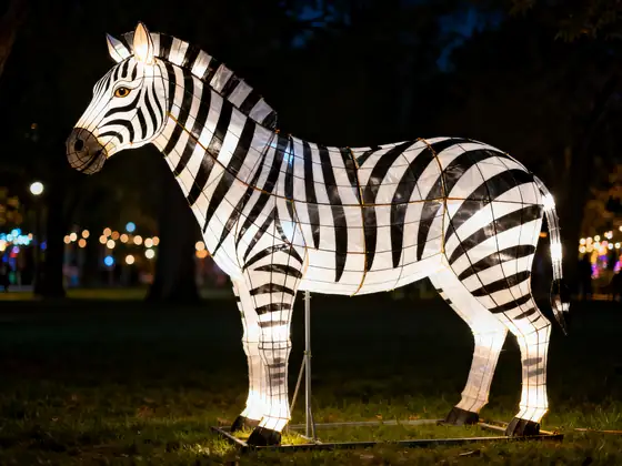 Cebra luminosa LED a tamaño real con sus rayas iluminadas