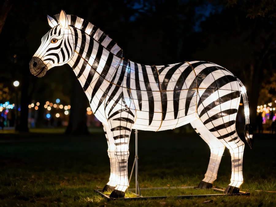Cebra luminosa LED a tamaño real con sus rayas iluminadas