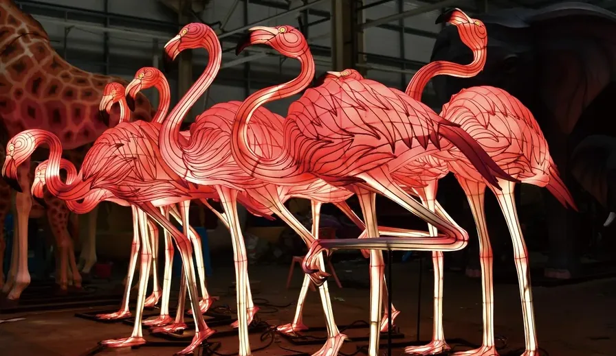 Grupo de flamencos luminosos LED de color rosa