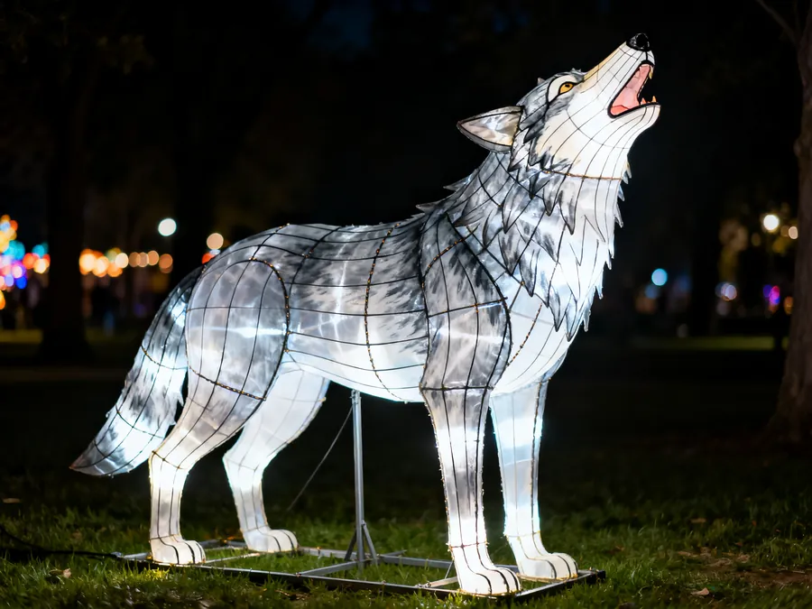 Lobo luminoso LED aullando, a tamaño real