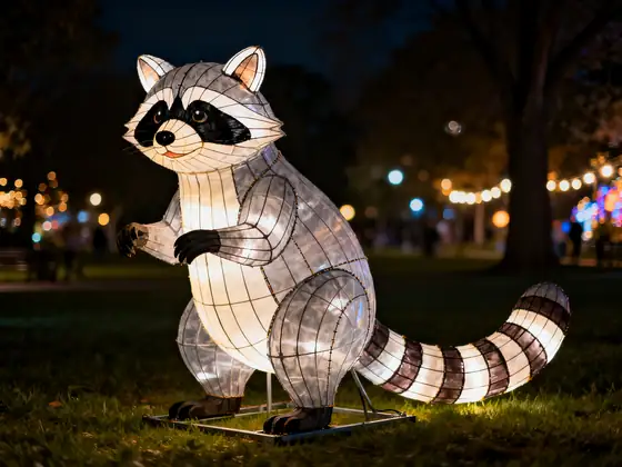 Mapache luminoso LED erguido, con su cola anillada