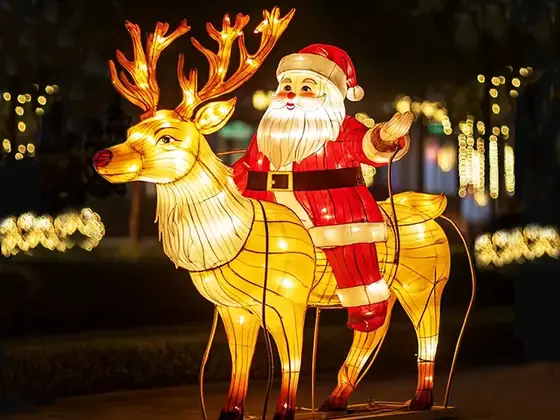 Papá Noel con reno luminoso LED
