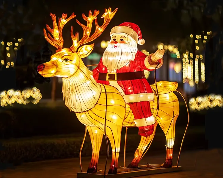 Papá Noel con reno luminoso LED
