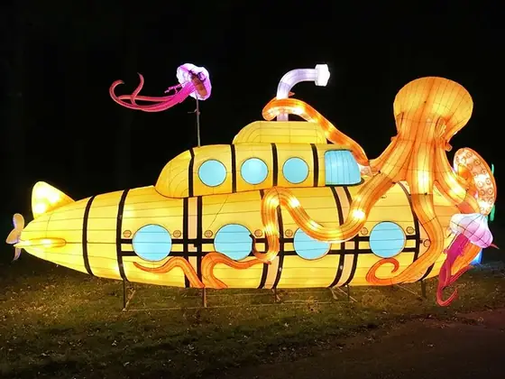 Escena de submarino y pulpo luminosa LED